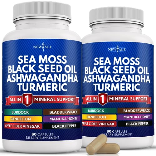 Silica Sea Moss 3000mg Black Seed Oil 2000mg Ashwagandha 1000mg Turmeric 1000mg NEW AGE Au supplements
