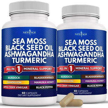 Silica Sea Moss 3000mg Black Seed Oil 2000mg Ashwagandha 1000mg Turmeric 1000mg NEW AGE Au supplements