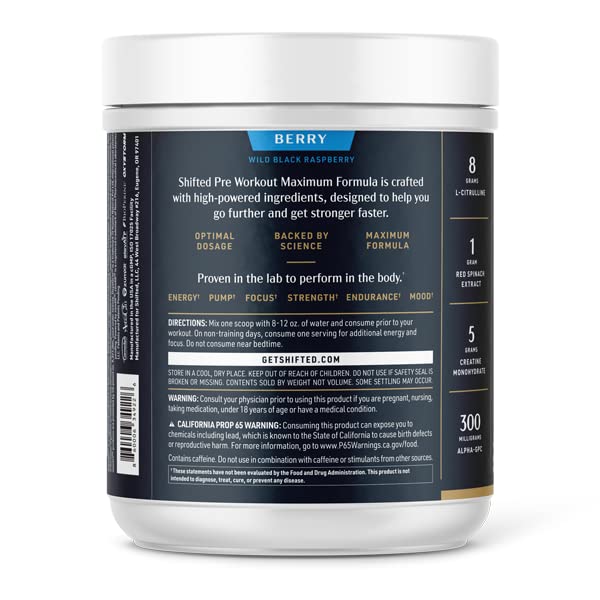 SHIFTED Maximum Pre Workout Powder, Energy & Focus Supplement with Creatine Monohydrate SHIFTED Au supplements