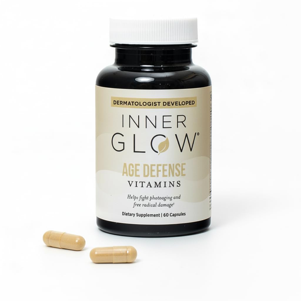 Inner Glow Age Defense Vitamins - Dermatologist and Plastic Surgeon Developed to Fight photoaging and Melasma, Polypodium Leucotomos Antioxidant Formula – Vegan, Gluten-Free – 60 Capsules Inner Glow Au supplements