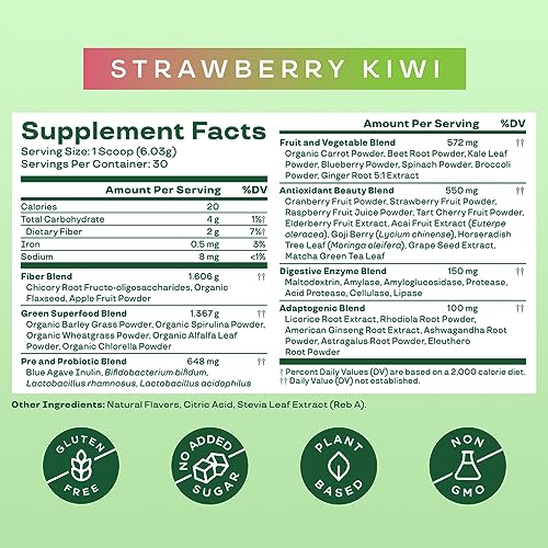 Bloom Nutrition Super Greens Powder Smoothie & Juice Mix (Strawberry Kiwi) Bloom Nutrition Au supplements