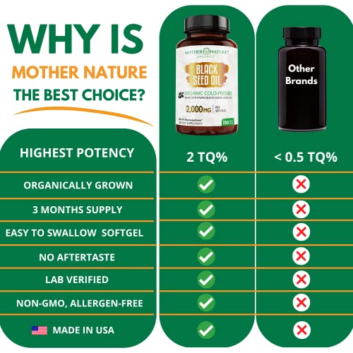 Organic Black Seed Oil Capsules - 3 Month Supply - 180 Count (2000mg Per Serving) Mother Nature Organics Superfoods for Organic Living Au supplements