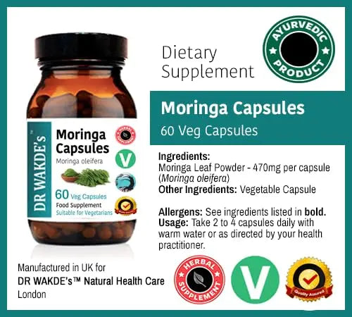 DR WAKDE'S Moringa Capsules (Moringa oleifera, 60 Veg Caps, Plant-Based Supplement, Ayurvedic Herb, All Natural, Vegan) DR WAKDE's Au supplements