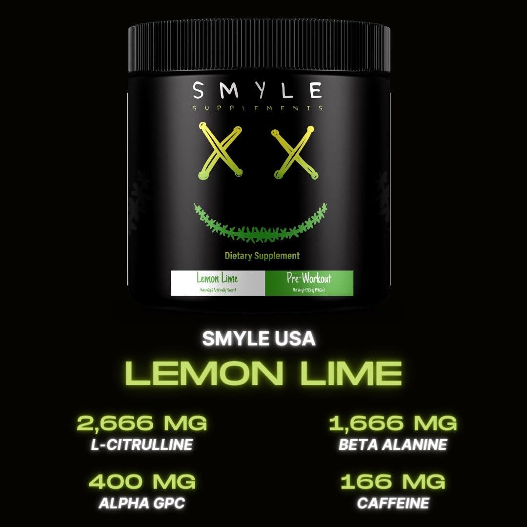 Smyle USA Pre-Workout Powder Lemon Lime - Pre Workout Energy with 400mg Alpha Smyle Supplements Au supplements