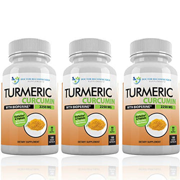 Turmeric Curcumin - 2250mg/d - 95% Curcuminoids - 180 Veggie Caps with Black DOCTOR RECOMMENDED SUPPLEMENTS Au supplements