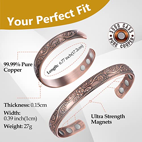 Feraco Magentic Copper Bracelet for Women,Vintage Flower Copper Cuff Bracelet Feraco Au supplements