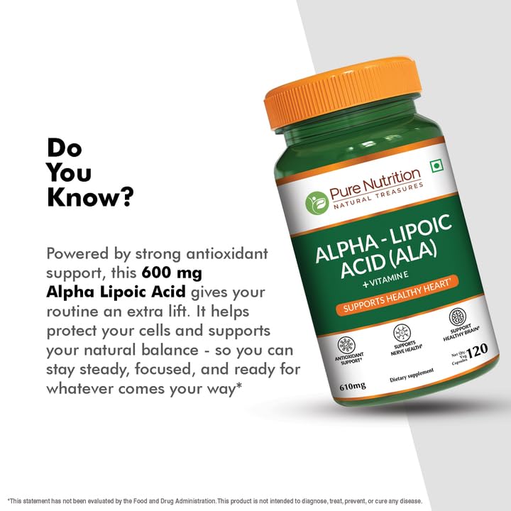 Pure Nutrition Alpha Lipoic Acid 600mg + Vitamin E | 120 Caps | Powerful Antioxidant to Support Nerve & Heart Health*. | Non-GMO PURE NUTRITION NATURAL TREASURES Au supplements