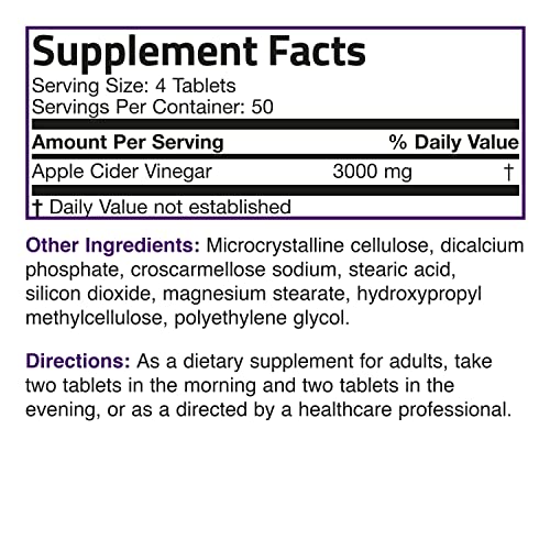 Bronson Apple Cider Vinegar 3000 MG per Serving Extra Strength - Non-GMO, 200 Vegetarian Bronson Au supplements