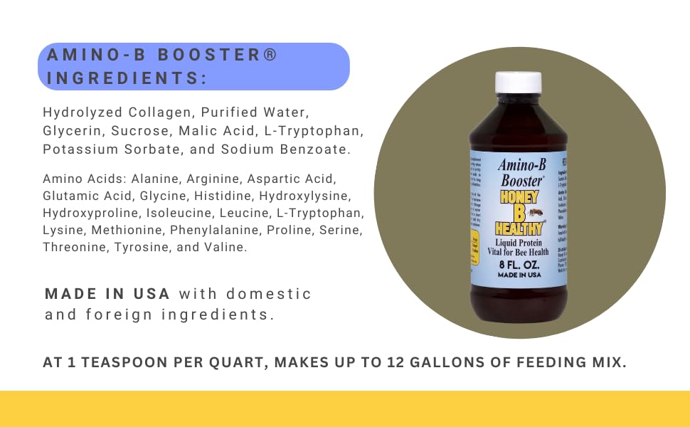 Amino-B Booster 8 oz. Bottle, Liquid Protein Vital for Bee Health Honey B Healthy Au supplements