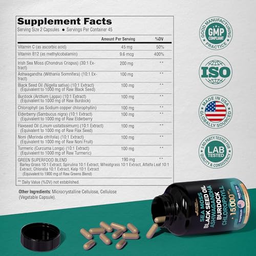 Irish Sea Moss | Black Seed Oil | Ashwagandha | Burdock | Chlorophyll | Supergreens NUTRAHARMONY Au supplements