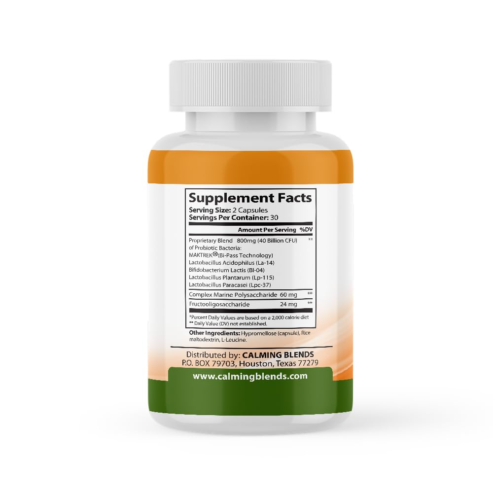 CALMING BLENDS Probiotic, 40 Billion CFU, Bi-Pass Delivery System for Maximum Effectiveness, Shelf Stable, 60 Vegetable Capsules CALMING BLENDS Au supplements