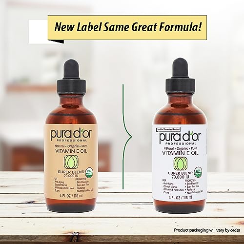PURA D'OR 4 Oz ORGANIC Vitamin E Oil Blend 70,000 IU - 100% Natural Hexane Free, Sweet Almond PURA D'OR Au supplements