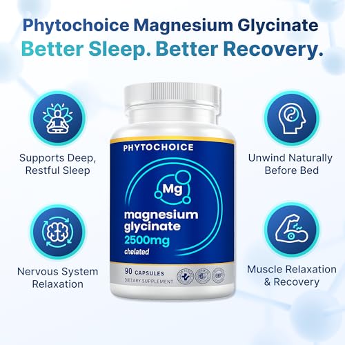 Magnesium for Sleep & Recovery – High Potency 2500mg Magnesium Glycinate for Men & Women, Chelated for High Absorption, Supports Deep Rest, Nerve & Muscle Recovery, Made in USA, 1 Month Supply PHYTOCHOICE Au supplements