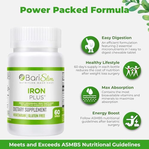 BariSlim Iron Plus Capsules - Formulated for Patients After Weight Loss Surgery Including BariSlim Au supplements