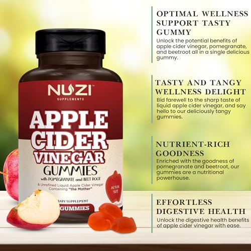 NUZI Apple Cider Vinegar Gummies with Pomegranate & Beetroot | 500 mg | Certified Halal NUZI Au supplements