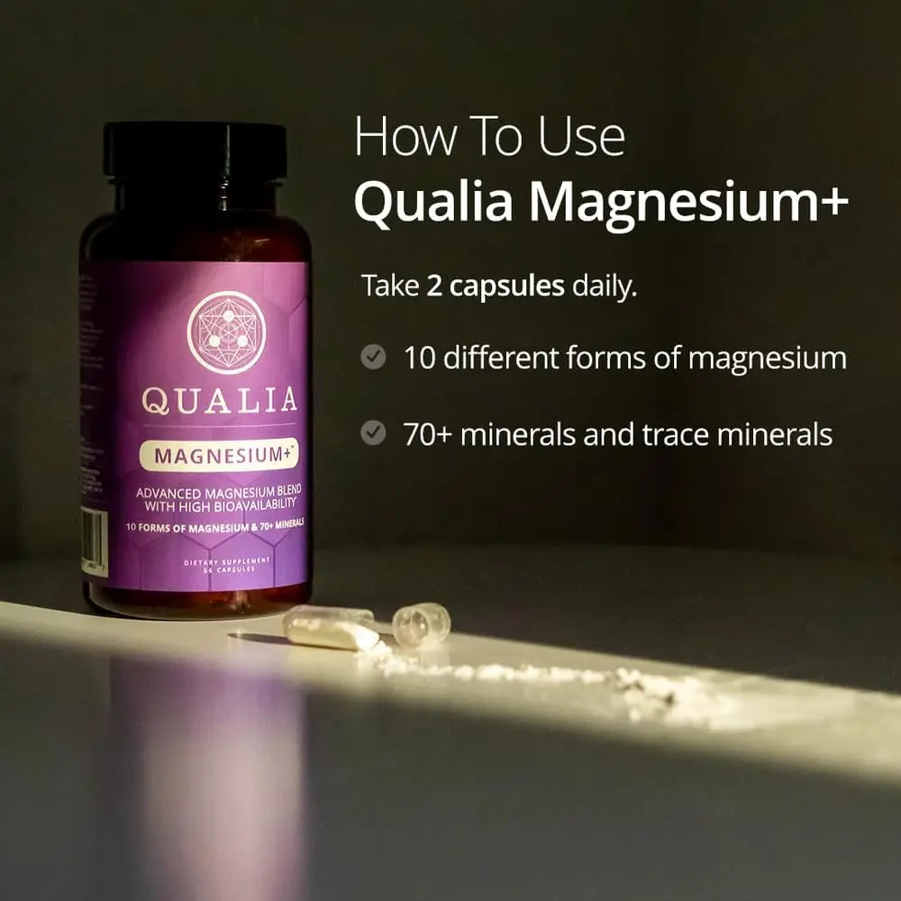 Qualia Magnesium+ | Doctor-Formulated. Premium Formula | High Bioavailability | 10 Forms of Magnesium & 70+ Minerals | Relaxed Mood, restful Sleep, & Exercise Recovery | 1 Month Supply QUALIA LIFE SCIENCES Au supplements