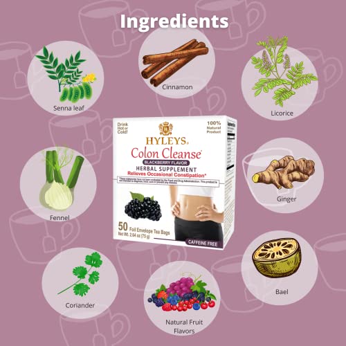 Hyleys Colon Cleanse Tea Blackberry Flavor - 50 Tea Bags (6 Pack - 300 Tea Bags Total) HYLEYS Au supplements