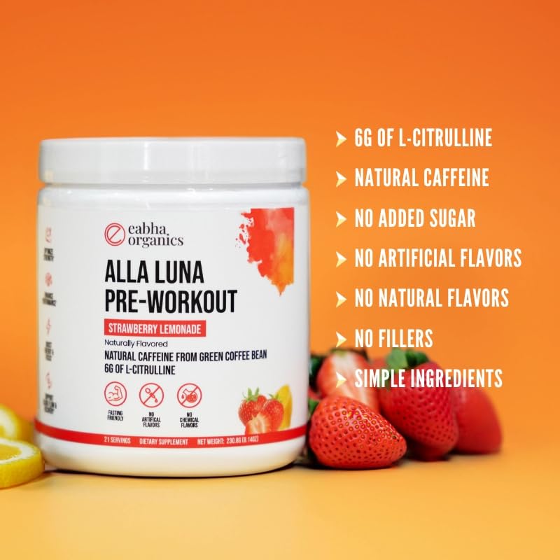 Eabha Organics Alla Luna Pre-Workout - Strawberry Lemonade - to Support Energy, Focus Eabha Organics Au supplements