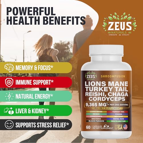 Zeus Naturals Lions Mane Capsules, Mushroom Supplement with Turkey Tail, Cordyceps Zeus Naturals Au supplements