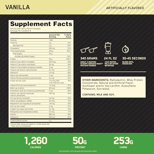 Optimum Nutrition Serious Mass, Weight Gainer Protein Powder, with Added Immune Supp Optimum Nutrition Au supplements
