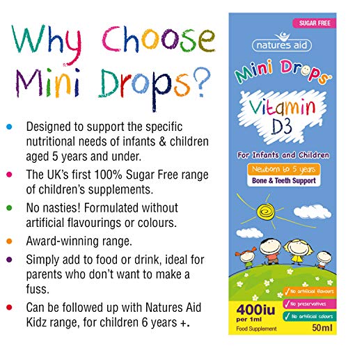 Natures Aid Vitamin D3 Mini Drops for Infants and Children, Sugar Free, 50ml natures aid Au supplements
