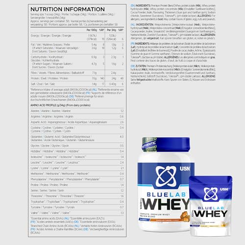 USN Blue Lab Whey Protein Powder: Chocolate Caramel - Whey Protein 2kg - Post-Workout USN Au supplements