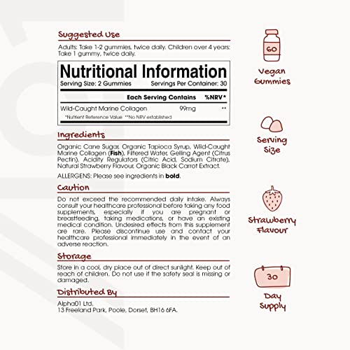 Marine Collagen Gummies - Wild-Caught Marine - Tapioca Based - High Potency Hydrolysed Marine Collagen Gummies ALPHA01 Au supplements