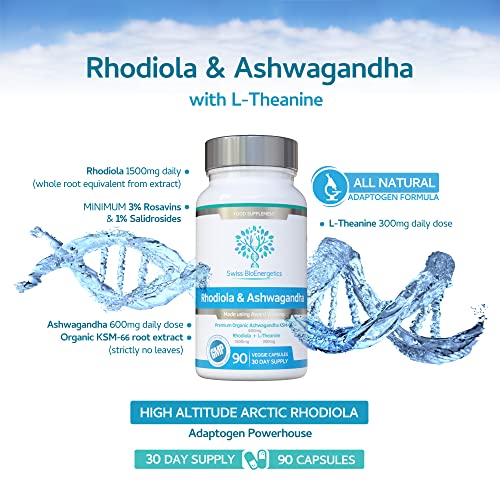 Rhodiola & Ashwagandha with L-Theanine - Award Winning Ashwagandha KSM-66 600mg swiss bioenergetics Au supplements