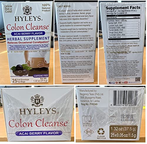 Hyleys Colon Cleanse Tea Acai Berry Flavor - 25 Tea Bags (12 Pack - 300 Tea Bags Total) HYLEYS Au supplements