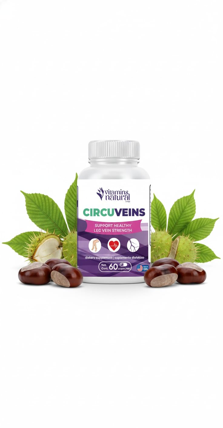 VITAMINS NATURAL CORP. CircuVeins Varicose Veins Support for Legs Capsules – Organic Vein Health Supplement with Horse Chestnut Grape Extract and Cayenne Pepper – 60 Capsules VITAMINS NATURAL CORP Au supplements