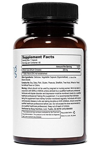 Lithium Orotate 2.5mg (1 Bottle), 60 Vegetarian Capsules, Lithium Supple Weyland Brain Nutrition Au supplements