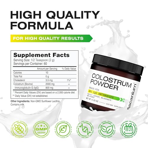 Colostrum Powder - Grass-Fed 40% IgG Colostrum Supplement Powder - Bovine Ascanium Au supplements