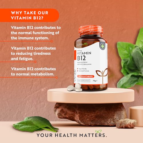 Vitamin B12 1000mcg - 365 High Strength Vegan Tablets (1 Year Supply) - Max Strength Nutravita Au supplements