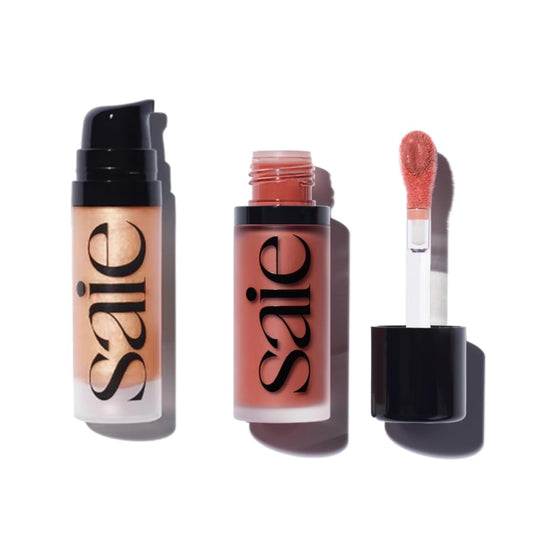 Saie Mini Glowy Super Gel Lightweight llluminator & Makeup Primer - Sunglow (0.5 oz) + Dew Blush - Lightweight Liquid Blush with a Blendable + Buildable Cream Finish - Cutie (.40 oz) SaieAu supplements