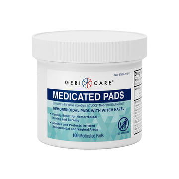 GeriCare Medicated Cooling Pads with Witch Hazel. for Soothing Itch, Discomfort, and Burning, Pre-Moistened Pads Ideal for Sensitive Areas, 100 Count (Pack of 1) GeriCare Au supplements