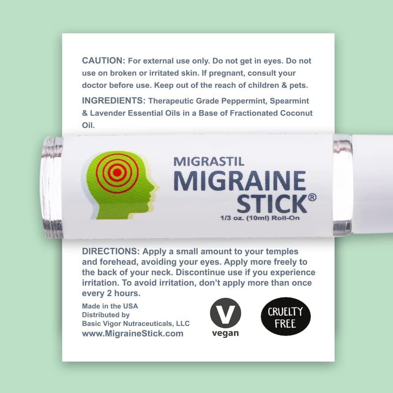 Basic Vigor Migrastil Migraine Stick Rollon - Fast Cooling Comfort for Your Head 3-Pack. Aromatherapy with Peppermint & Other Essential Oils. Metal Roller. Made in USA by Basic Vigor Basic Vigor Au supplements