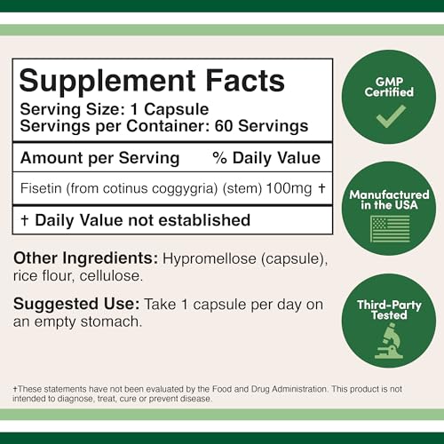Fisetin Supplement - 100mg of Bioactive Flavnonols, 60 Count (Natural Bioflavonoid Double Wood Supplements Au supplements