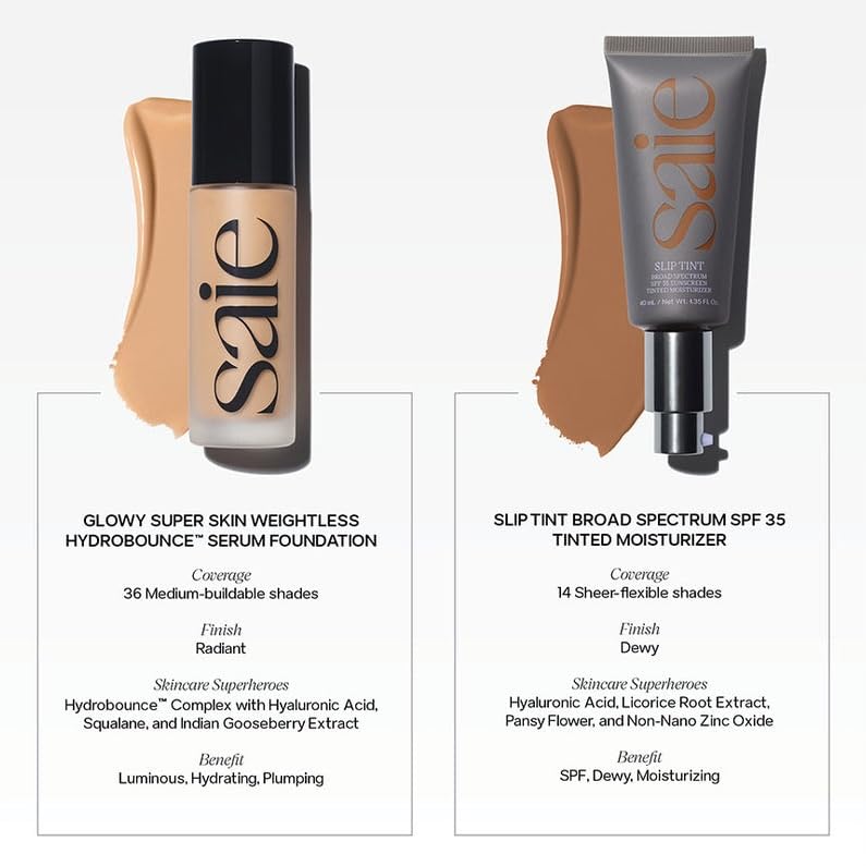 Saie Glowy Super Skin Tint Liquid Foundation - Weightless + Dewy Foundation with Lightweight Medium Coverage - Hydrating Face Makeup + Skin Care Serum Hybrid with Hyaluronic Acid - Shade 11 (1.01 oz) Saie Au supplements