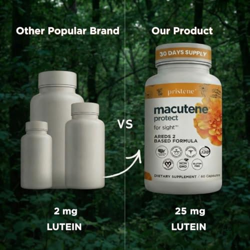 Macutene Protect Eye Vitamins for Macular Support Areds 2 with Lutein and Zeaxanthin Supplements (25mg/5mg) – Doctor Formulated Bilberry Supplement for Eyes, Lab Tested, Vegan (60 Capsules) Pristene Au supplements
