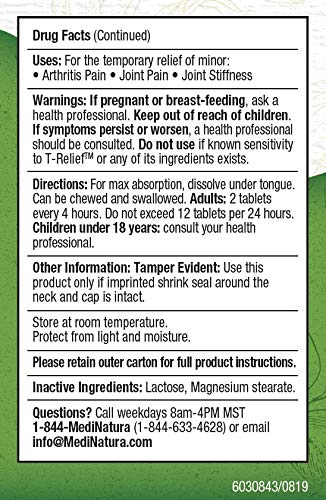 MediNatura T-Relief Extra Strength Arthritis Pain Reliever Arnica +12 Natural Medicines for Joint Soreness Stiffness Aches, Quick Dissolving Pain Relief for Women & Men - 100 Tablets (Pack of 3) MediNatura Au supplements