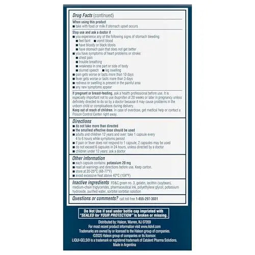 Advil Liqui-Gels Pain Reliever and Fever Reducer, Pain Medicine for Adults with Ibuprofen 200mg for Headache, Backache, Menstrual Pain and Joint Pain Relief - 180 Liquid Filled Capsules Advil Au supplements