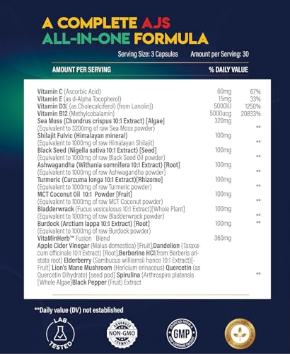 AJS Sea Moss Capsules 3200Mg, Shilajit 1000Mg with Black Seed Oil, Ashwagandha AJS Nutrition Au supplements