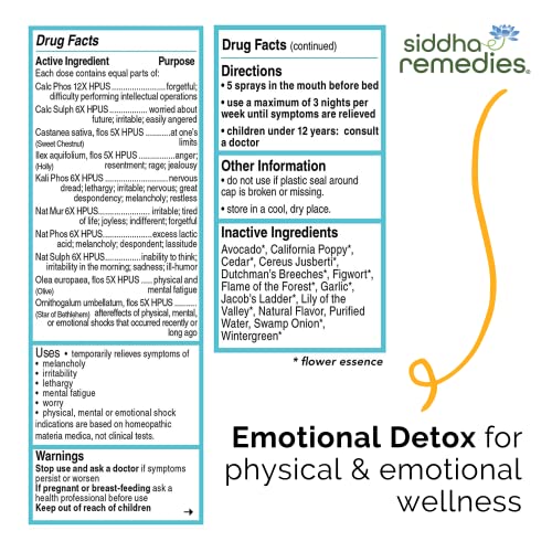 Siddha Remedies Emotional Detox Homeopathic Oral Spray for Melancholy, Irritability Siddha Au supplements