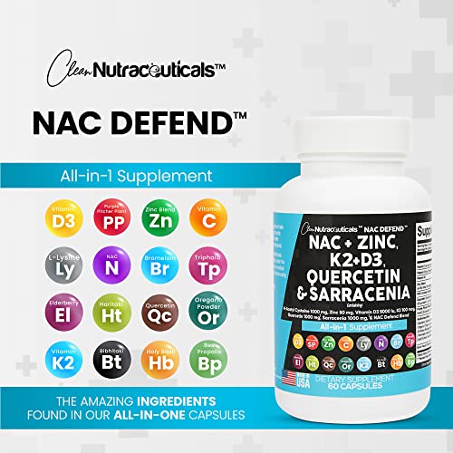 NAC Supplement N-Acetyl Cysteine 1000mg Vitamin D3 K2 Zinc Quercetin Clean Nutraceuticals Au supplements