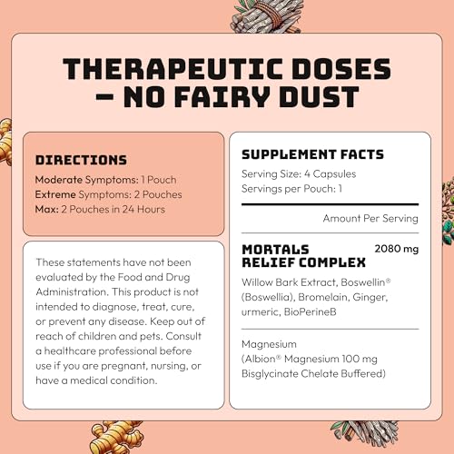 Mortals Pain Purge Daily Comfort Capsules — 7-Ingredient Botanical Blend with Turmeric, Boswellia, Willow Bark & Ginger — Vegan, cGMP, Made in USA (15 Pouches) Mortals Au supplements