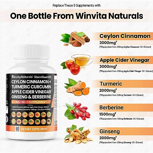 Ceylon Cinnamon 3000mg Apple Cider Vinegar 3000mg Turmeric 2000mg Panax Ginseng Winvita Naturals Au supplements