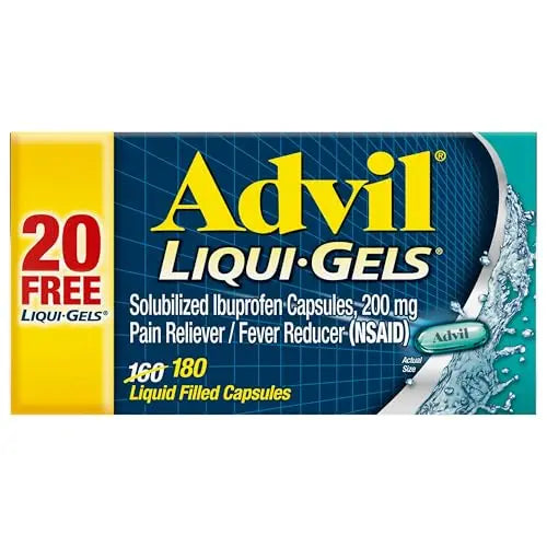Advil Liqui-Gels Pain Reliever and Fever Reducer, Pain Medicine for Adults with Ibuprofen 200mg for Headache, Backache, Menstrual Pain and Joint Pain Relief - 180 Liquid Filled Capsules Advil Au supplements