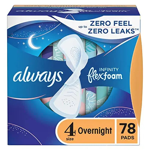 Always Infinity Feminine Pads For Women, Size 4 Overnight Absorbency, Multipack, With Flexfoam AlwaysAU supplements