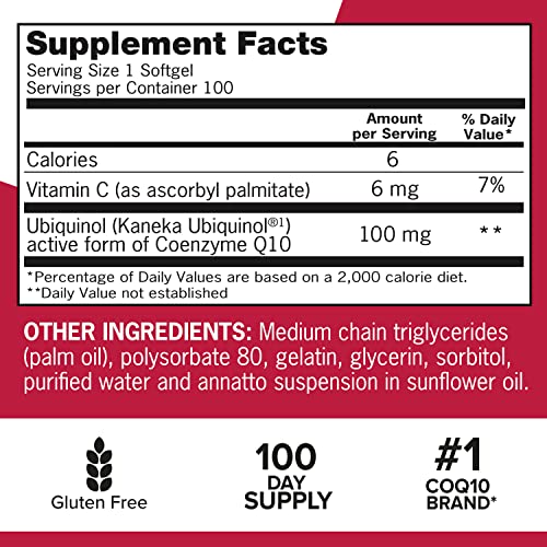 Qunol Mega Ubiquinol 100mg CoQ10, Superior Absorption, Patented Water and Fat Soluble Qunol Au supplements