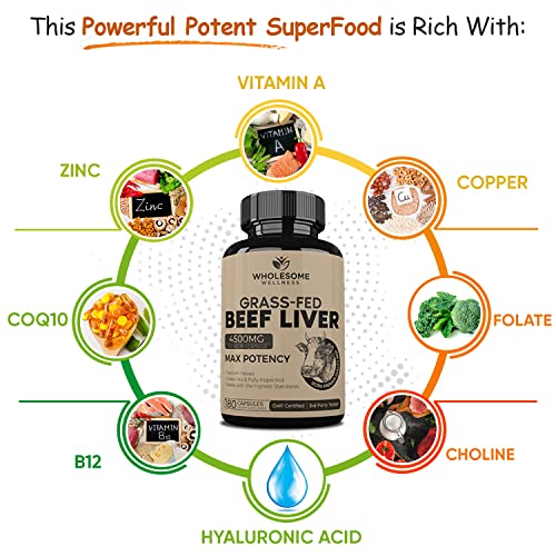 Grass Fed Desiccated Beef Liver Capsules (180 Pills, 750mg Each) - Natural Iron, Vitamin A Wholesome Wellness Au supplements